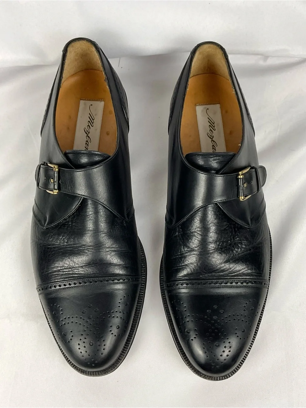 Mezlan Monk Strap Dress Shoes Black Leather Cap Toe Athens Mens Sz 10.5M